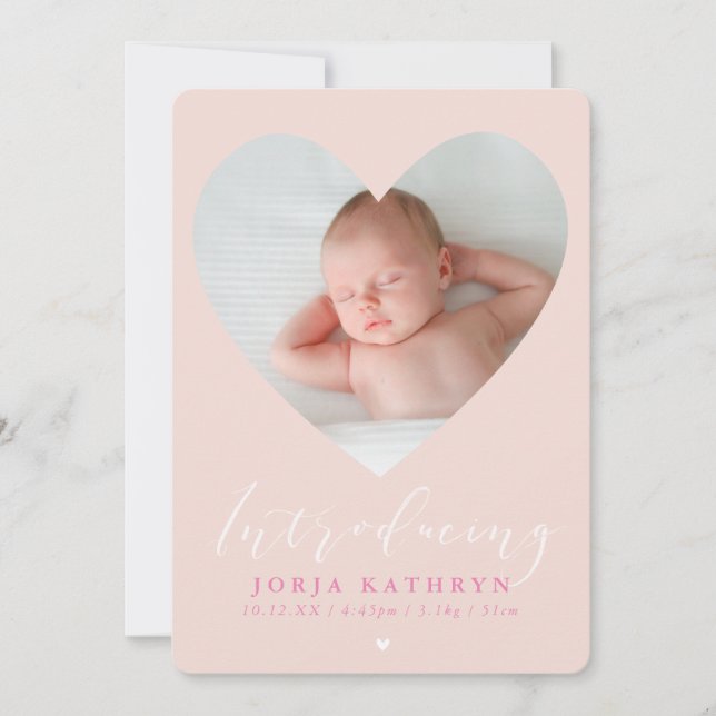 BABY GIRL introducing photo heart frame blush pink Invitation (Front)