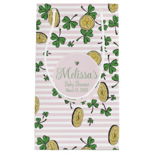 Baby Girl Irish Clovers and Gold Coins Baby Shower Small Gift Bag