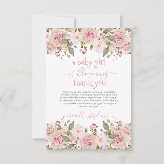 Baby Girl Is Blooming Floral Baby Shower  Thank You Card (Front)