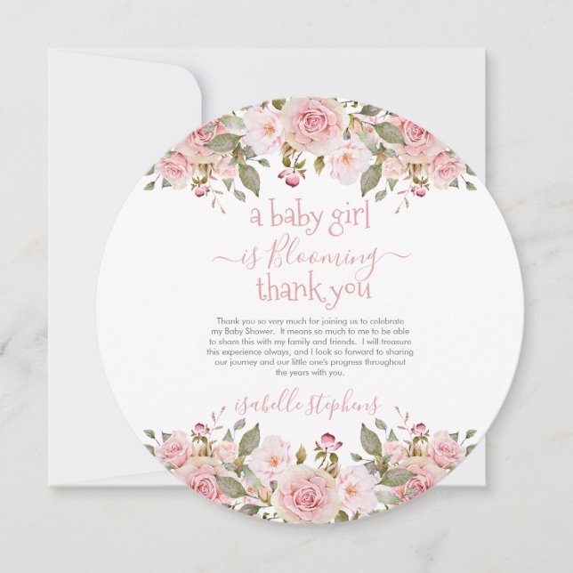 Baby Girl Is Blooming Floral Baby Shower Thank You Invitation (Front)