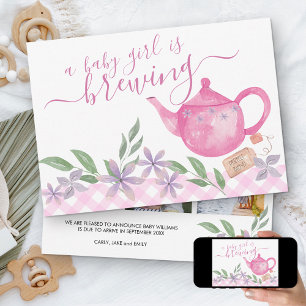 Baby Girl is Brewing 3 Photo Cute Teapot Pregnancy Announcement