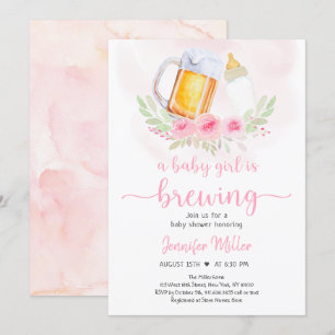 Baby Girl Is Brewing Blush Floral Baby Shower Invitation