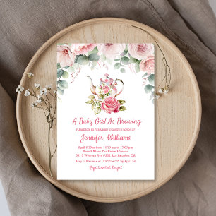 baby girl is brewing floral tea party baby shower  invitation