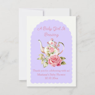 baby girl is brewing floral tea party baby shower thank you card