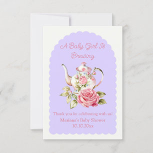 baby girl is brewing floral tea party baby shower  thank you card