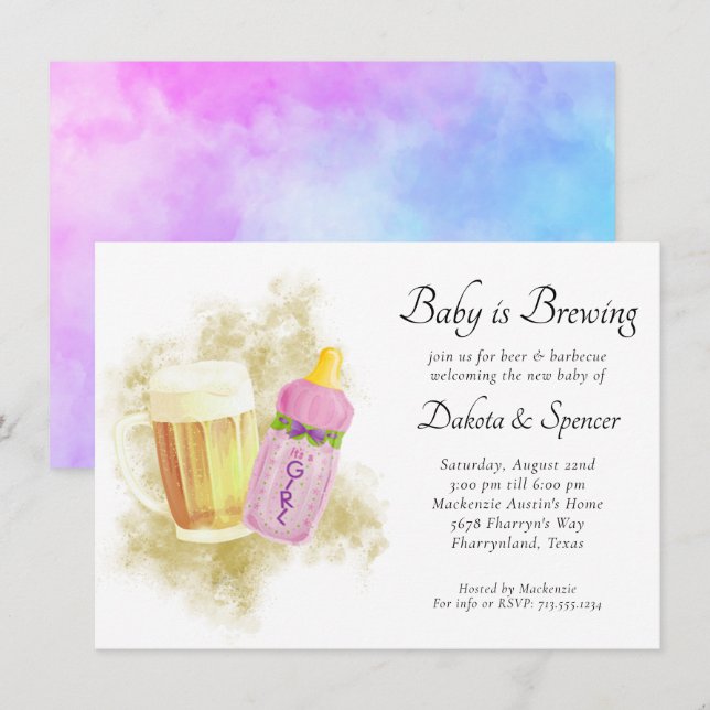 Baby Girl is Brewing | Pink Gold Outside Shower Invitation (Front/Back)