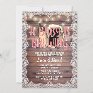 Baby Girl is Brewing Rustic Laced Wood Baby Shower Invitation