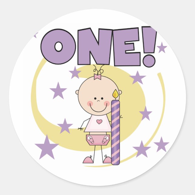Baby Girl is One Birthday Tshirts and Gifts Classic Round Sticker (Front)