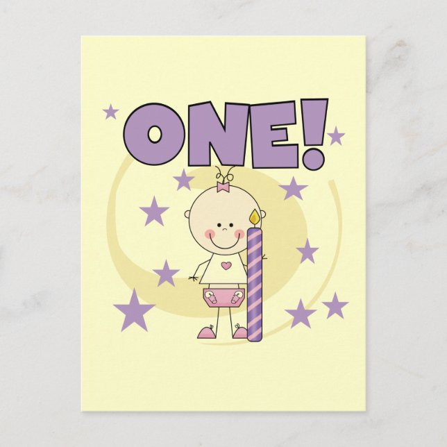Baby Girl is One Birthday Tshirts and Gifts Postcard (Front)