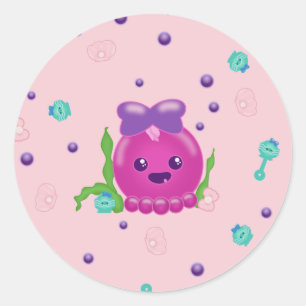 Baby Girl Kawaii Octopus Classic Round Sticker