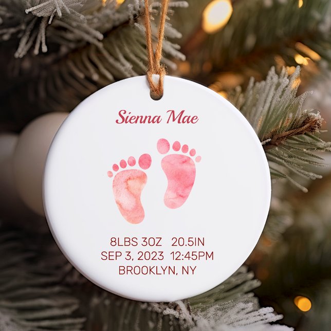 Baby Girl Keepsake Newborn Stats Ornament Round ( New Baby Girl Keepsake, Round Newborn Stats Ornament)