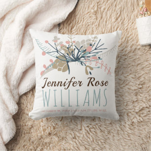 Baby Girl Keepsake Photo Birth Stats Cushion