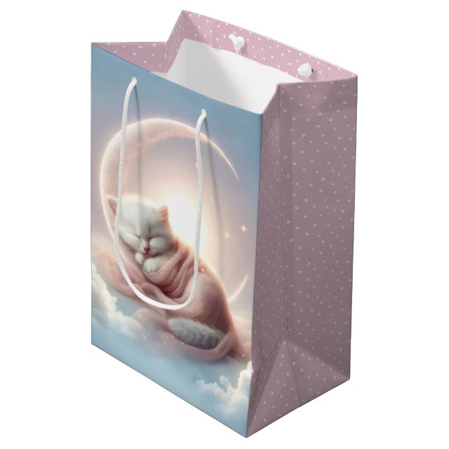 Baby Girl Kitten On a Crescent Moon Medium Gift Bag (Front Angled)