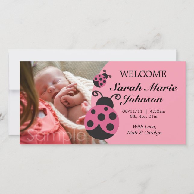 Baby Girl Ladybug Birth Announcement (Front)