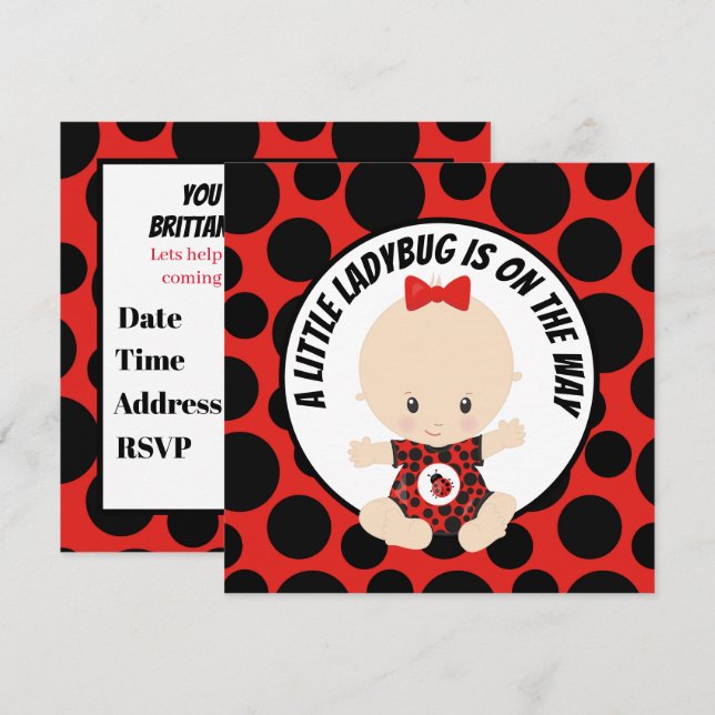 baby girl ladybug shower invitation (Front/Back)