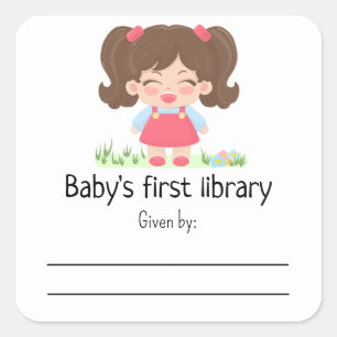 Baby girl laughs - Baby Shower bookplate Square Sticker
