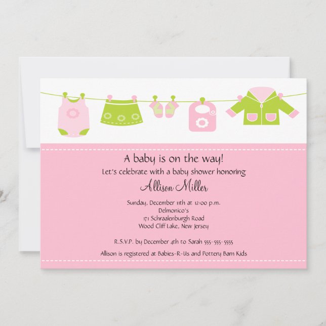 Baby Girl Laundry Clothesline Baby Shower Invitation (Front)