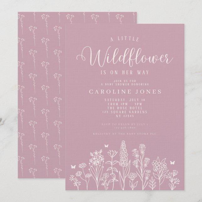 Baby Girl Little Wildflower Pink Baby Shower Invitation (Front/Back)