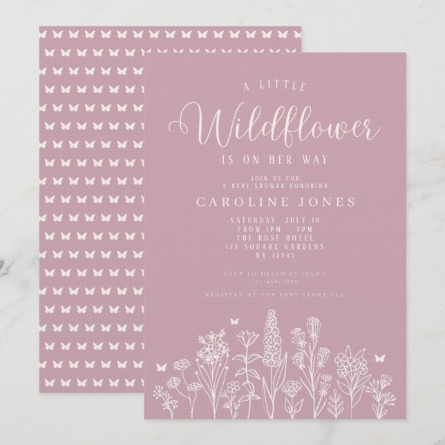 Baby Girl Little Wildflower Pink Baby Shower Invitation (Front/Back)