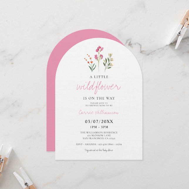 Baby Girl Little Wildflower Watercolor Baby Shower Invitation (Front/Back In Situ)