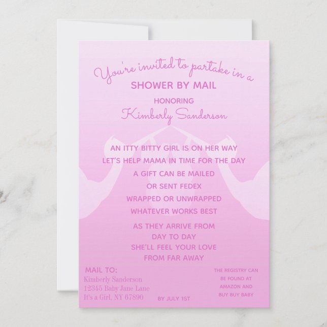 Baby Girl Long Distance Shower by Mail Invitation (Front)