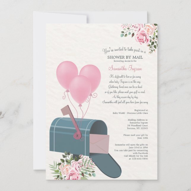 Baby Girl Long Distance Shower Invitation (Front)