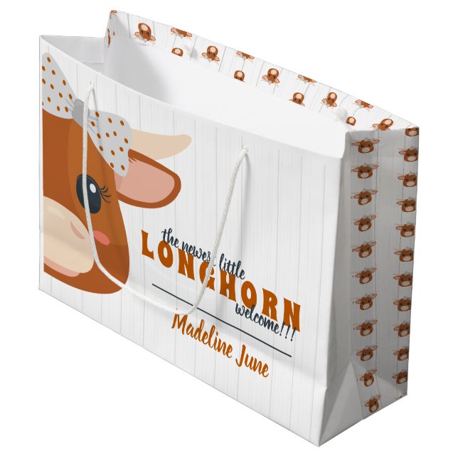 Baby Girl Longhorn Burnt Orange Large Gift Bag (Front Angled)