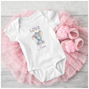 Baby Girl Love Name Elephant Cute Bodysuit