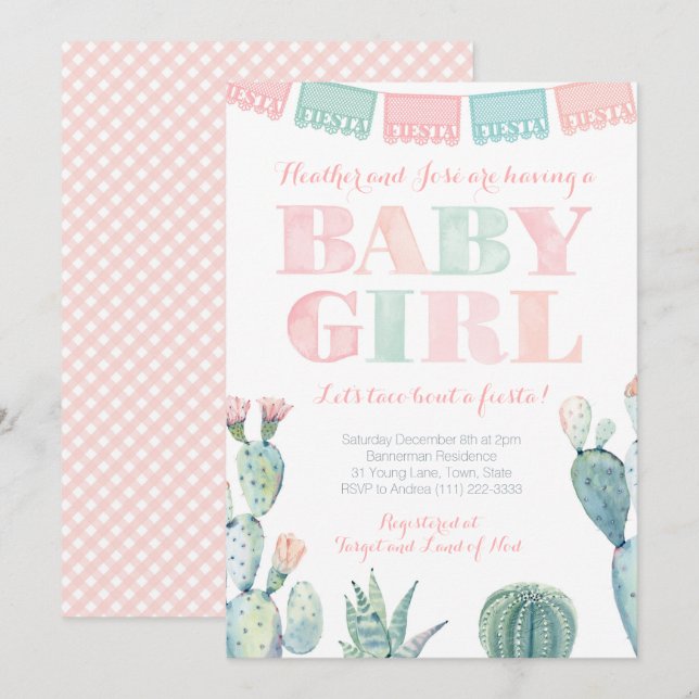 Baby Girl Mexican Taco Bout a Fiesta Baby Shower Invitation (Front/Back)