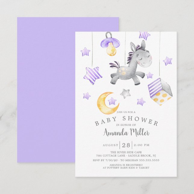 Baby Girl Mobile Pony Baby Shower Invitation (Front/Back)