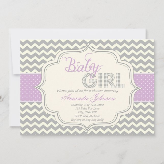 Baby Girl Mod Chic Chevron Baby Shower Invite (Front)