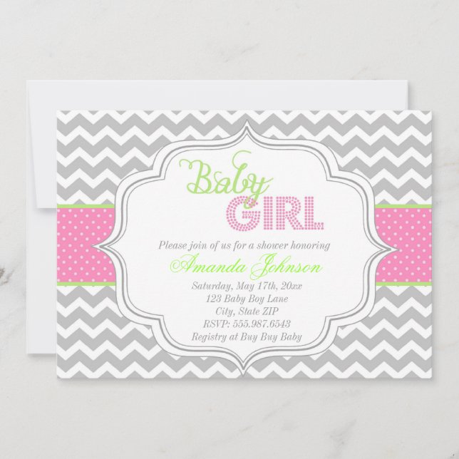 Baby Girl Mod Chic Chevron Baby Shower Invite (Front)