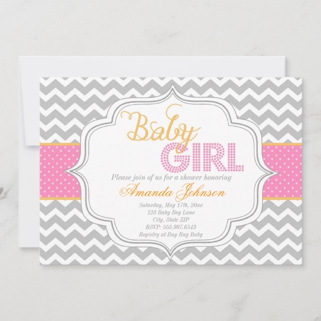 Baby Girl Mod Chic Chevron Baby Shower Invite (Front)