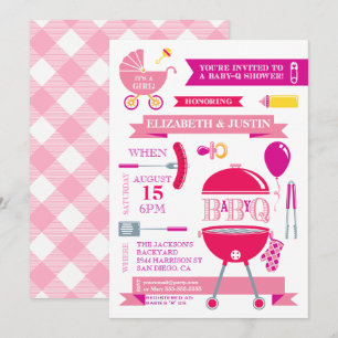 Baby Girl - Modern BBQ Shower Invitation