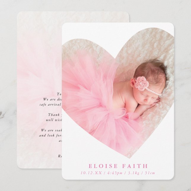 BABY GIRL modern photo cute heart frame in pink Invitation (Front/Back)