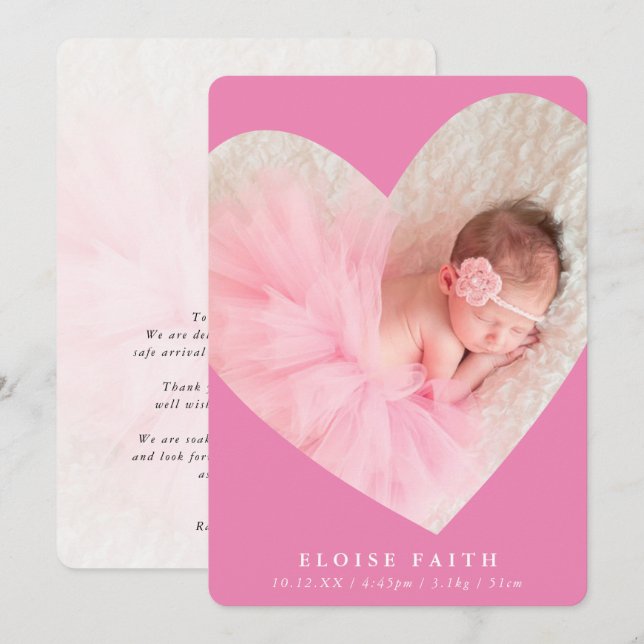 BABY GIRL modern photo cute heart frame pink Invitation (Front/Back)
