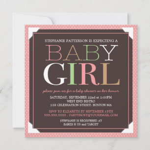Baby Girl Modern Pink & Brown Baby Shower Invitation
