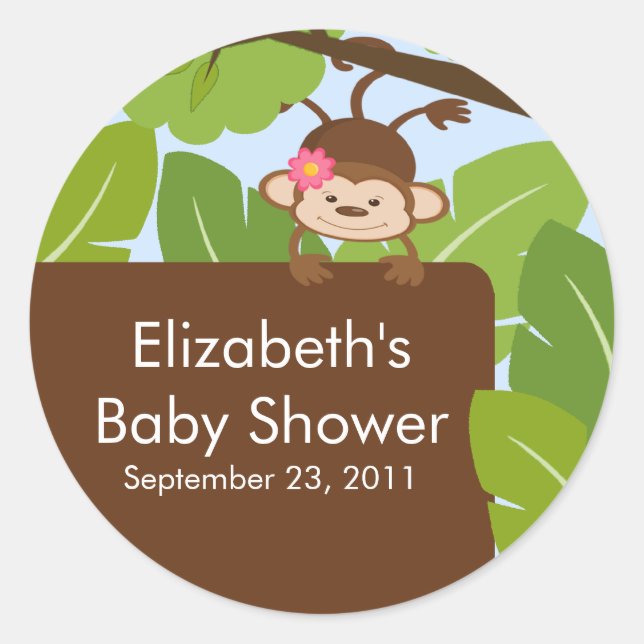 Baby girl Monkey Jungle Safari Baby Shower Sticker (Front)