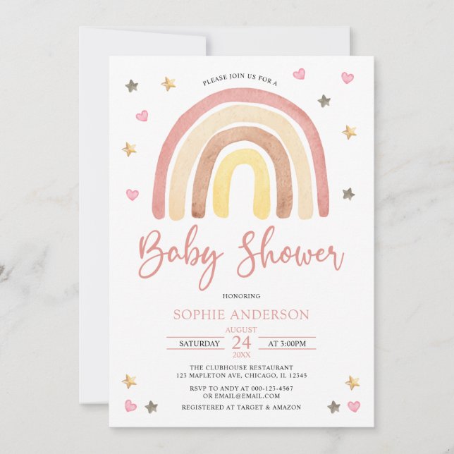 Baby Girl Muted Tones Boho Rainbow Baby Shower Invitation (Front)