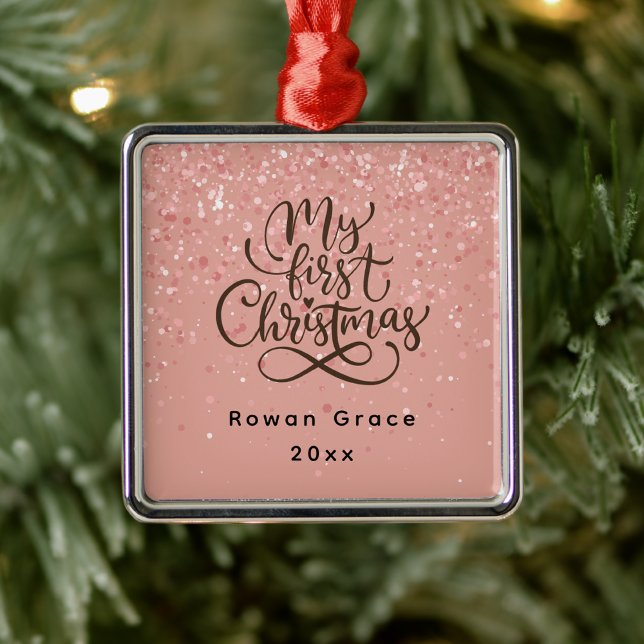 Baby Girl My First Christmas Pink Sparkle Metal Tree Decoration (Creator Uploaded)