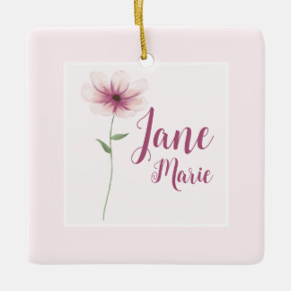 Baby Girl Name Blush Pink Watercolor Floral Ceramic Ornament