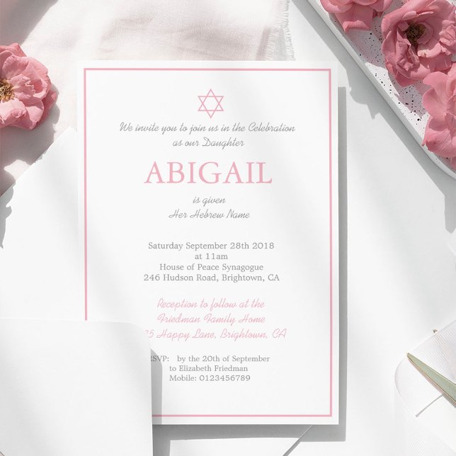 Baby Girl Naming Ceremony Hebrew Jewish Invitation (Creator Uploaded)
