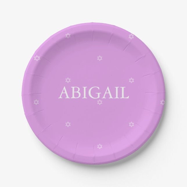 Baby Girl Naming Ceremony Hebrew Jewish Lavender Paper Plate (Front)