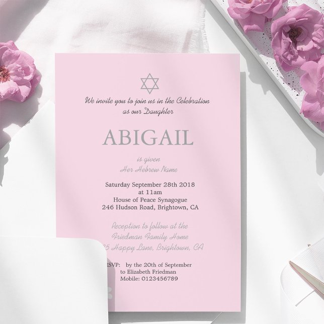 Baby Girl Naming Ceremony Pink Hebrew Jewish Invitation (Creator Uploaded)