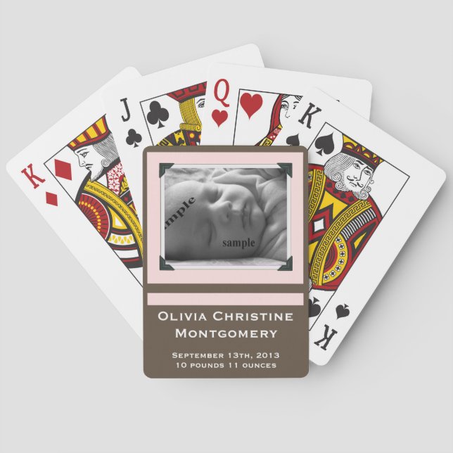 Baby Girl Newborn Birth Announcement Photo Playing Cards (Back)