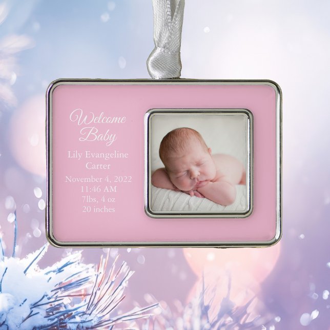 Baby Girl Newborn Photo Pink Keepsake Gift Silver Plated Framed Ornament (Creator Uploaded)