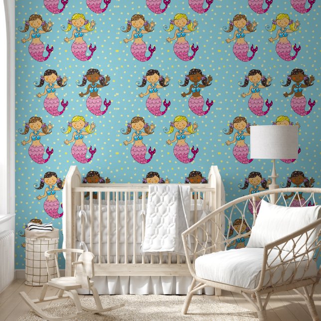 baby girl nursery cute mermaids wallpaper (Kids)