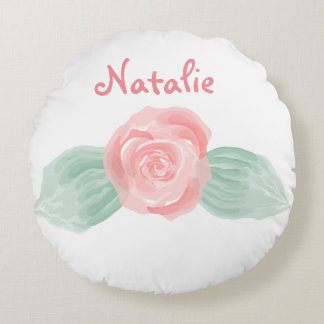 Baby Girl Nursery Decor Pink Rose Personalised Round Cushion