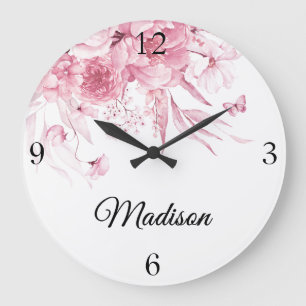 Baby Girl Nursery Dutch Art Pink Watercolor Floral Large Clock