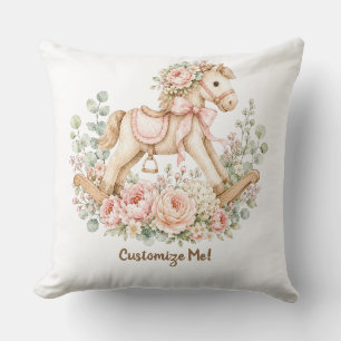 Baby Girl Nursery Floral Rocking Horse Name Cushion
